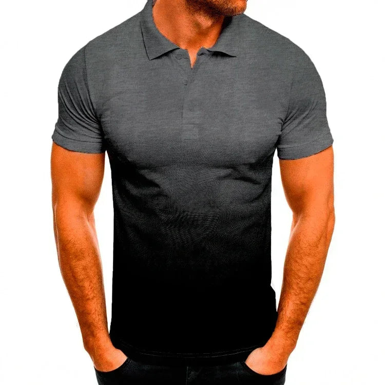 men's short-sleeve 3d gradient lapel sports polo shirt, men's gradient polo shirt, short-sleeve sports polo for men, men's 3d design polo shirt, casual lapel polo t-shirt men, men's athletic short-sleeve polo, stylish gradient polo for men, breathable sports polo shirt, trendy men's short-sleeve polo, men's summer polo t-shirt