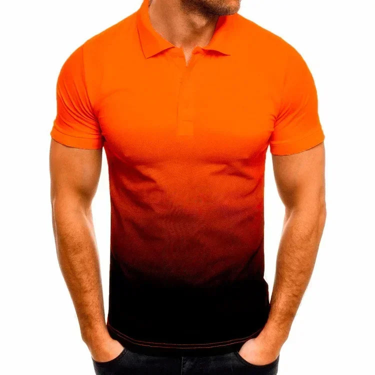 men's short-sleeve 3d gradient lapel sports polo shirt, men's gradient polo shirt, short-sleeve sports polo for men, men's 3d design polo shirt, casual lapel polo t-shirt men, men's athletic short-sleeve polo, stylish gradient polo for men, breathable sports polo shirt, trendy men's short-sleeve polo, men's summer polo t-shirt