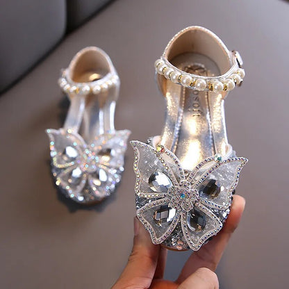 Kids Girls Sequin Lace Bow Shoes