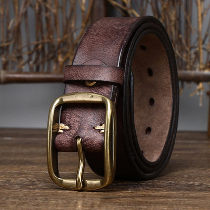 Ceinture de jean rétro en cuir de vache