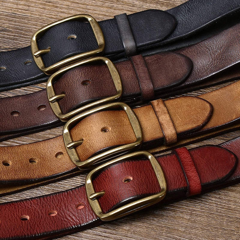 Ceinture de jean rétro en cuir de vache