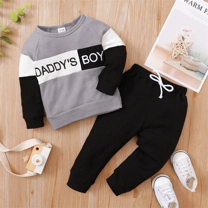 Cozy Knit Waffle Letter Baby Boy Clothes