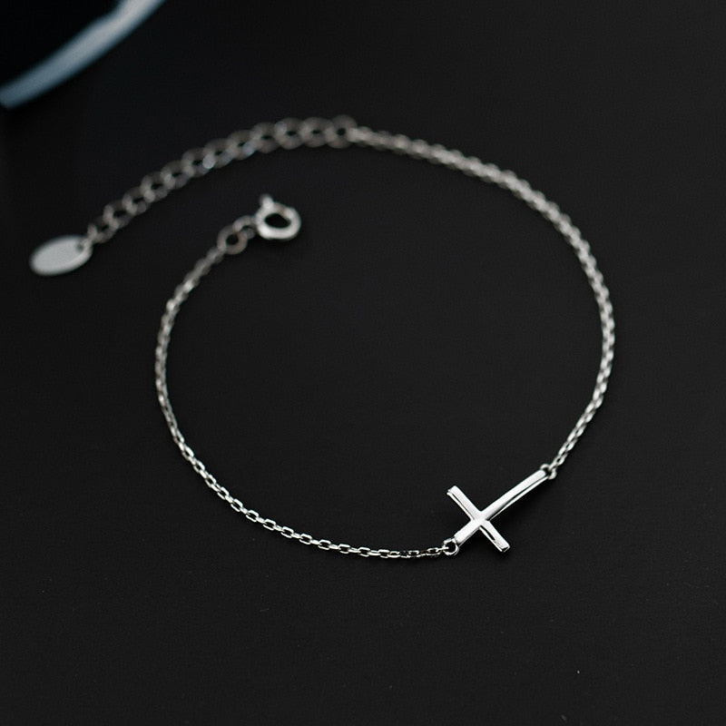 Geometric Gloss Cross Bracelet  Silver Jewelry