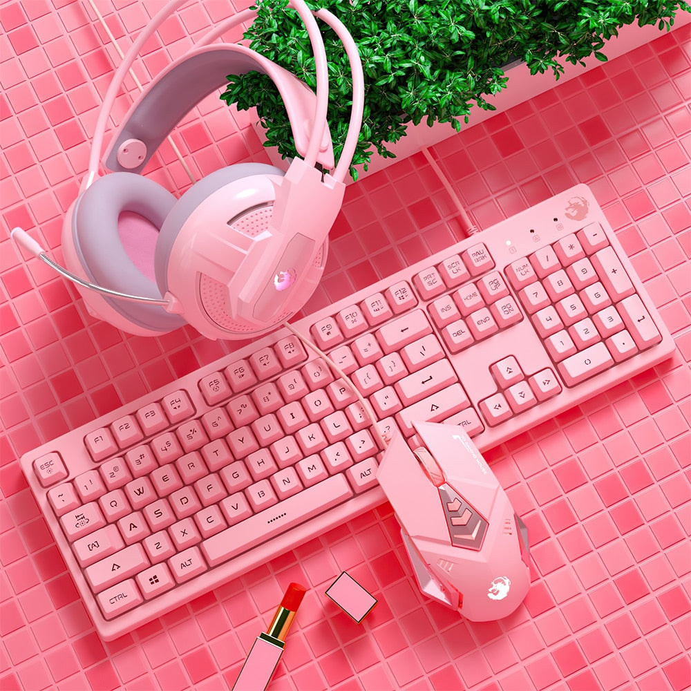 Cute Pink Gaming Keyboard & Mouse Set