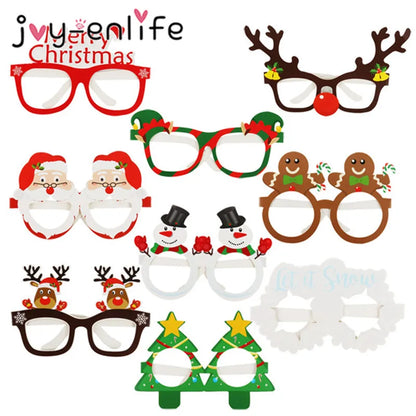 9pcs Santa & Elk Paper Glasses Frames