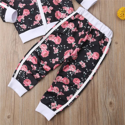 3-7 Years Kids Baby Girl Clothes Set Floral Print Long Sleeve Sweatshirt Long Pants Outfits Toddler Autumn Tracksuit Clothing