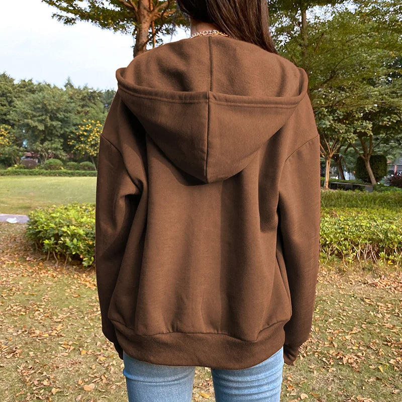 Gray Oversize Hooded Zip-Up Sweatshirt