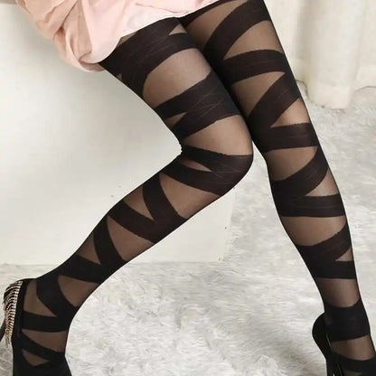 Collants imprimés à bandes croisées et à rayures gothiques