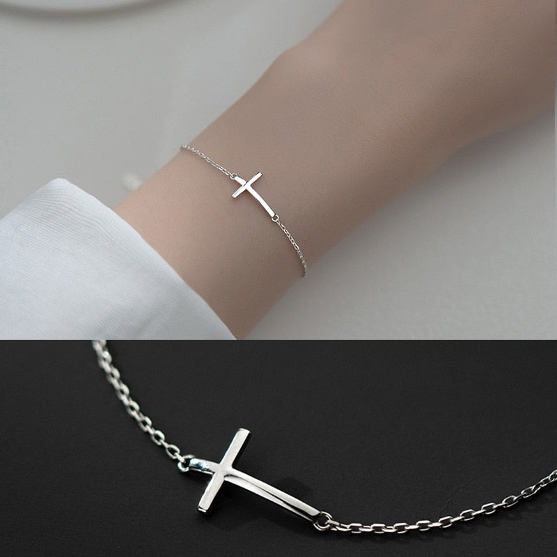 Geometric Gloss Cross Bracelet  Silver Jewelry