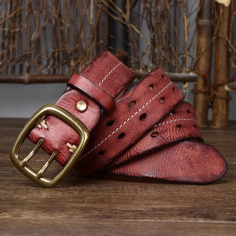 Ceinture de jean rétro en cuir de vache