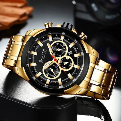 Men’s Watches Top Brand Big Sport Watch Luxury Men Military Steel Quartz Wrist Watches Chronograph Gold Design Male Clock