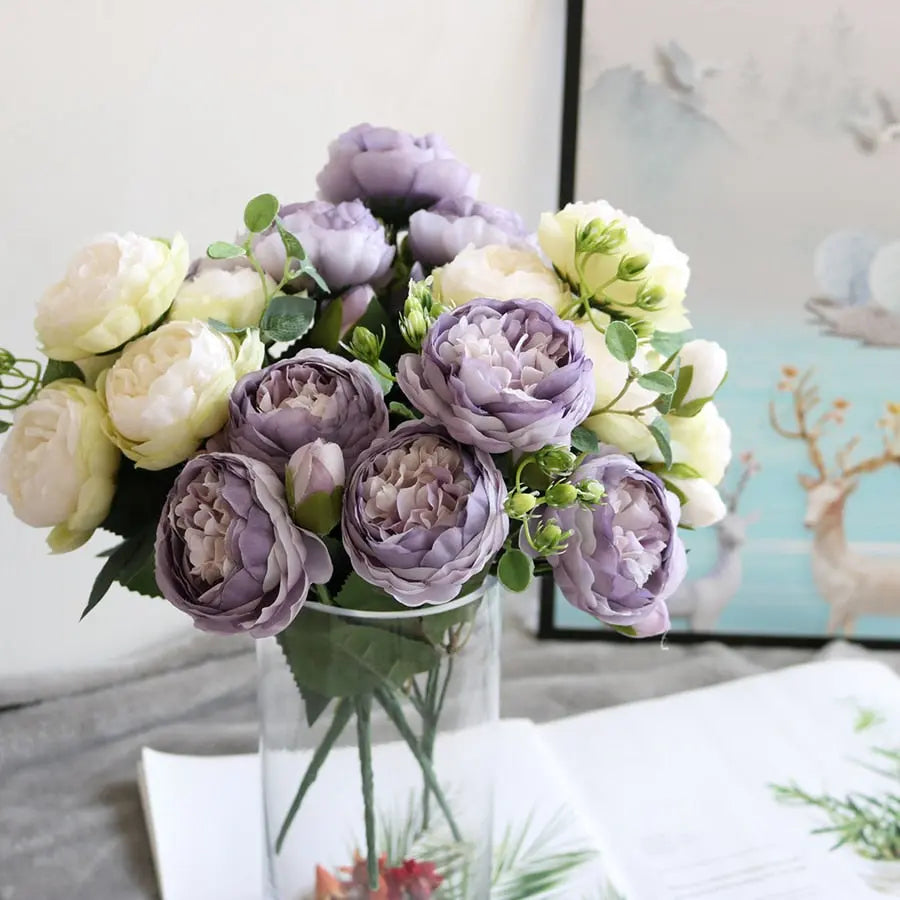 Bouquet de roses en soie pivoine pour la décoration de la maison