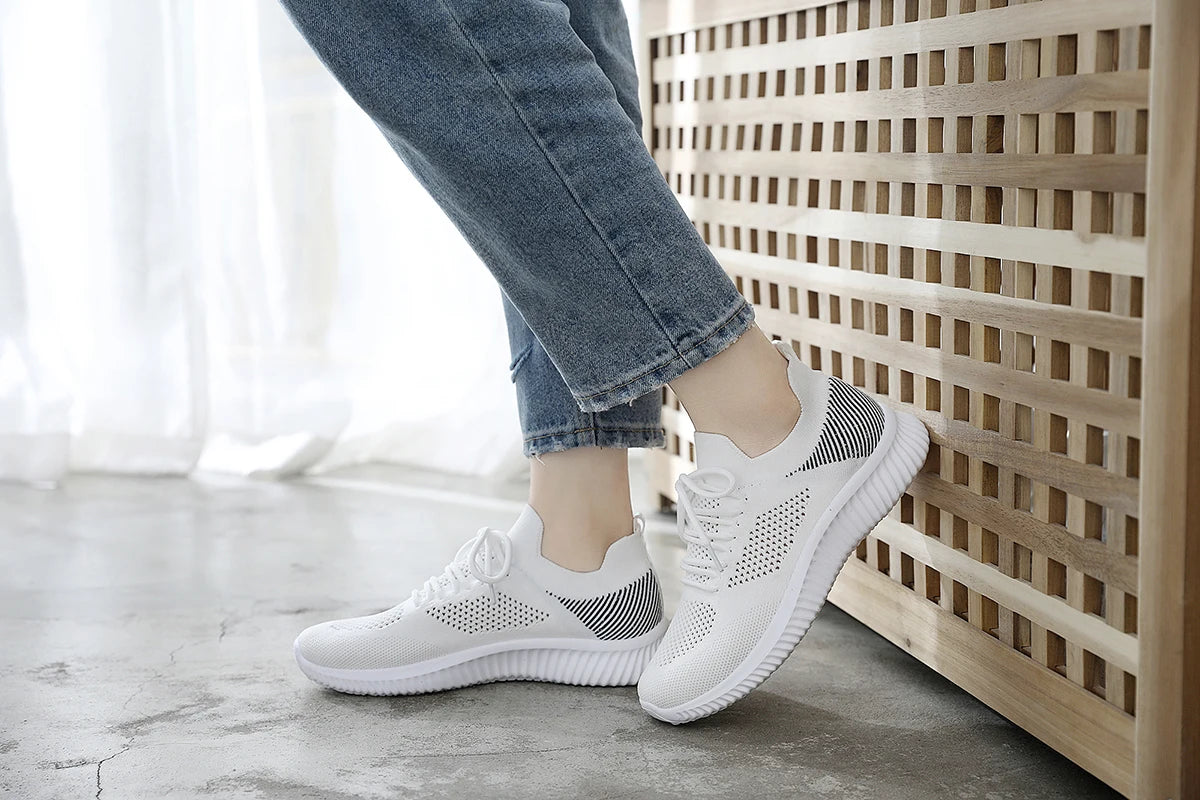 White Breathable Mesh Sports Sneakers for Women