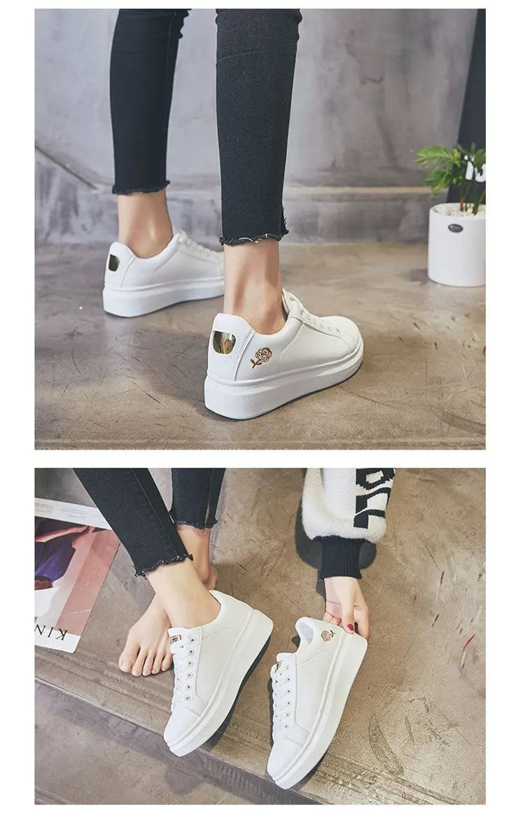 Autumn Rose Embroidery Thick Soled Leather Casual Shoes