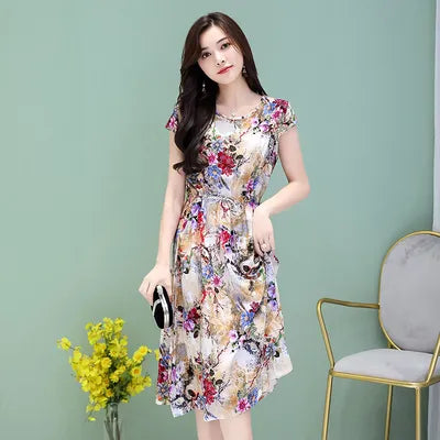 Printed O-neck Plus Size Summer Dress