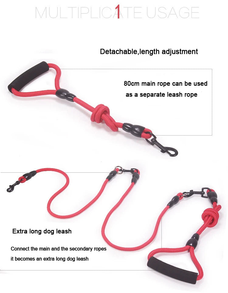 Adjustable Dual Dog Leash - Walk 2, 3, or 4 Dogs