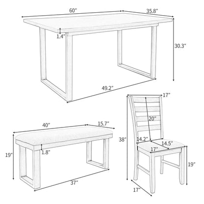 Massivholztisch und 4 Stoffstühle