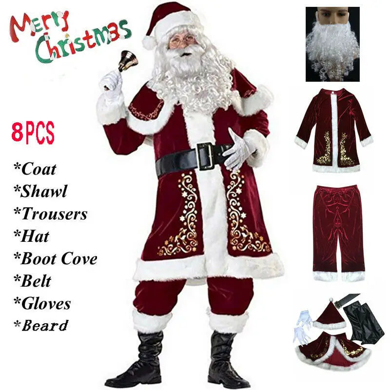 Deluxe Santa Claus Costume Set - 8-Piece Adult Christmas Outfit