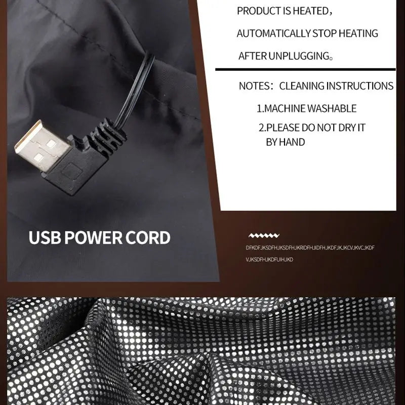 Veste chauffante unisexe en graphène 9 zones - USB Electric Sportswear 