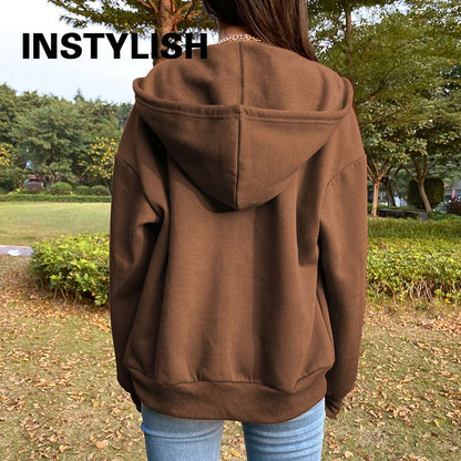 Gray Oversize Hooded Zip-Up Sweatshirt