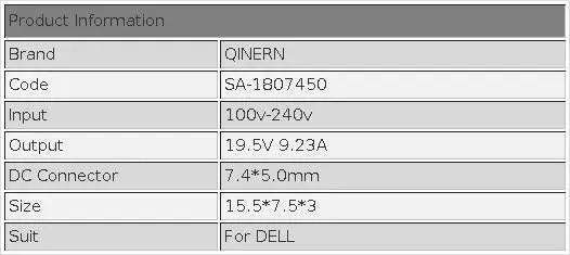 Dell Precision Laptop Charger 180W