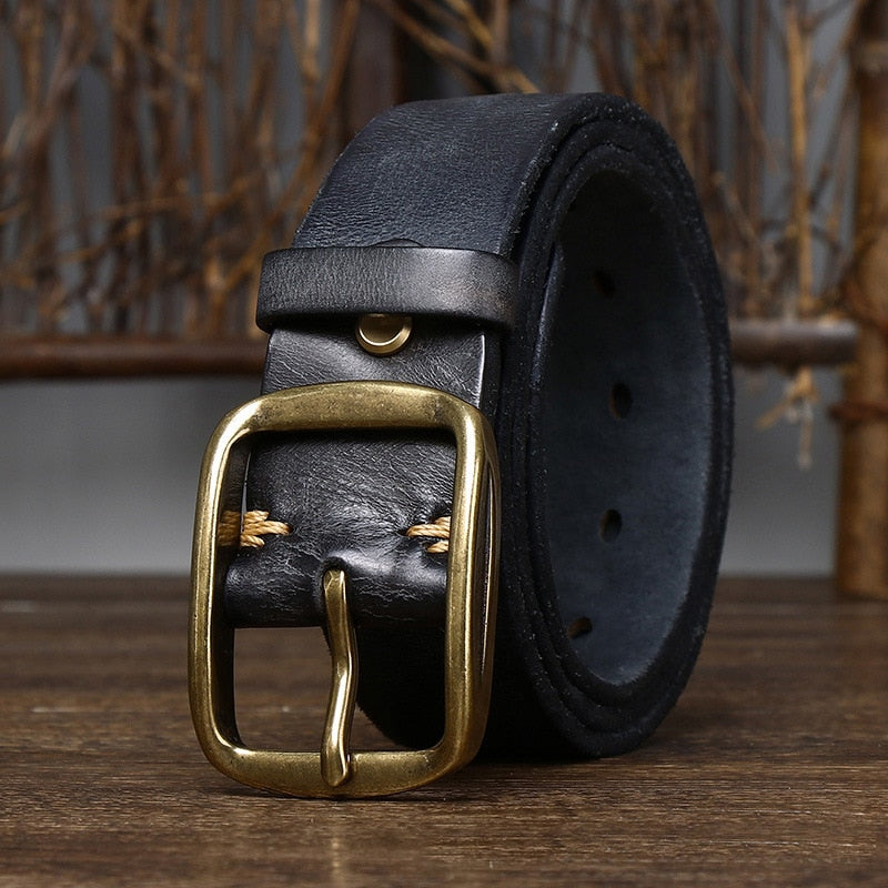 Ceinture de jean rétro en cuir de vache