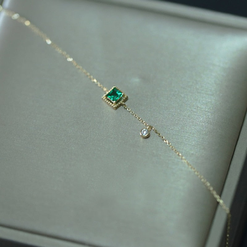 Green Zircon Square Bracelet - Elegant 925 Silver