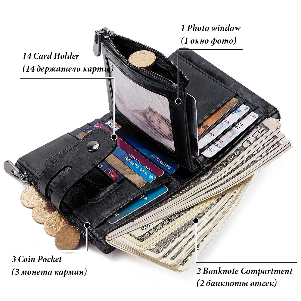 Compact Genuine Leather Men's Wallet with Coin Pocket