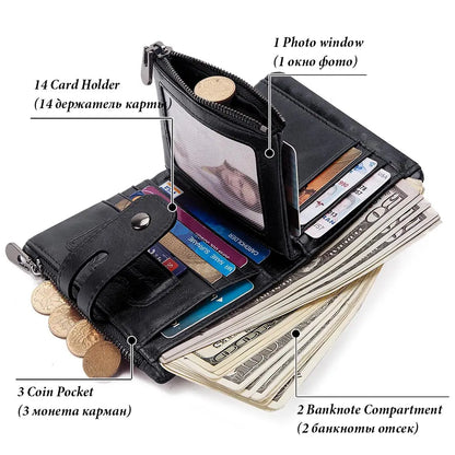 Compact Genuine Leather Men's Wallet with Coin Pocket