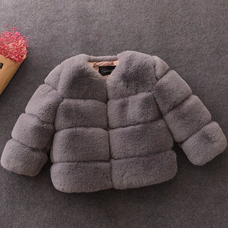 Manteau d'hiver en fausse fourrure pour fille - Veste à manches longues 