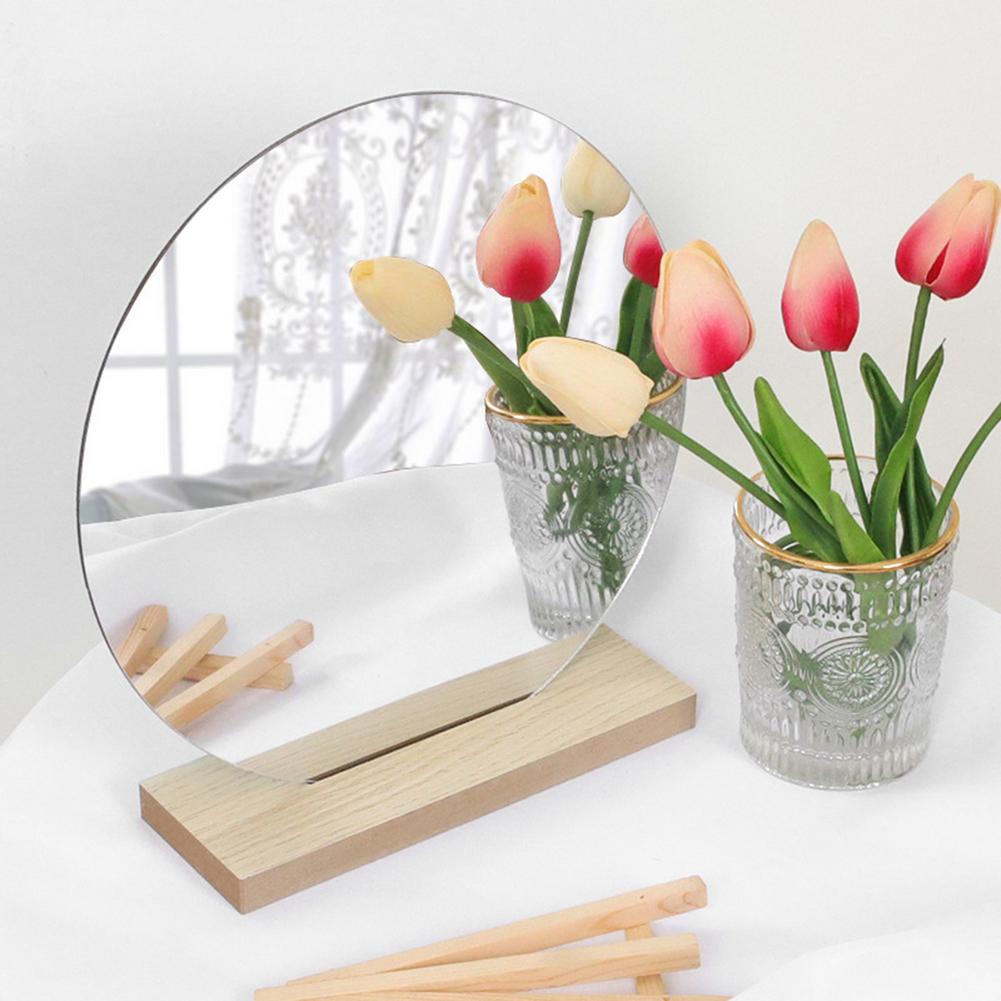 Moon-Shaped Frameless Acrylic Vanity Mirror with Wooden Stand