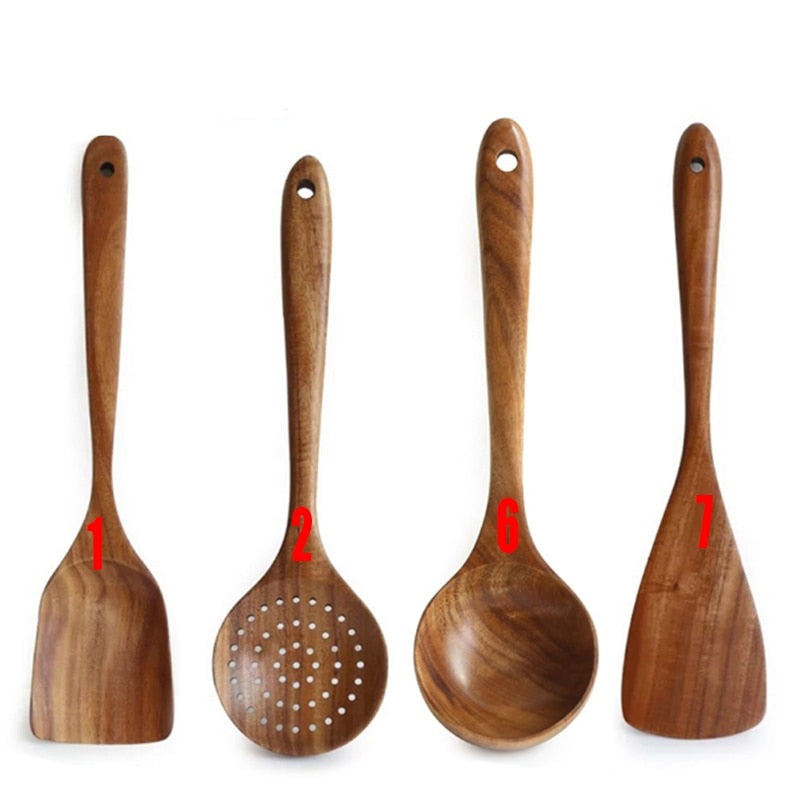 7-Pcs Teak Wood Tableware Set