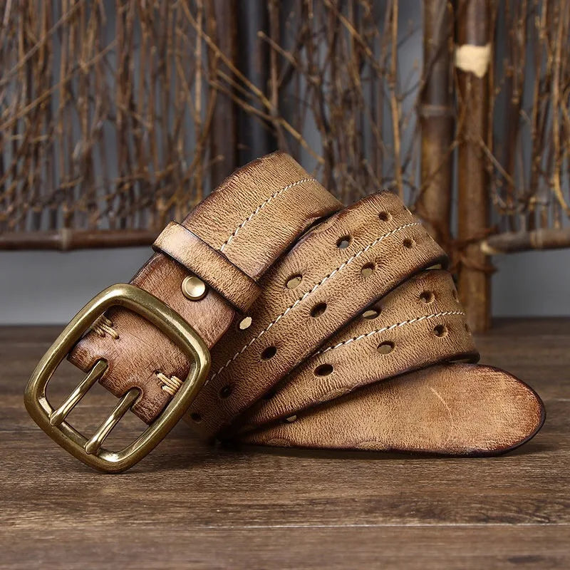 Ceinture de jean rétro en cuir de vache