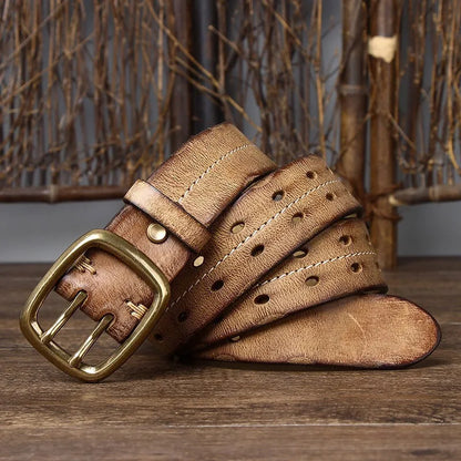 Ceinture de jean rétro en cuir de vache