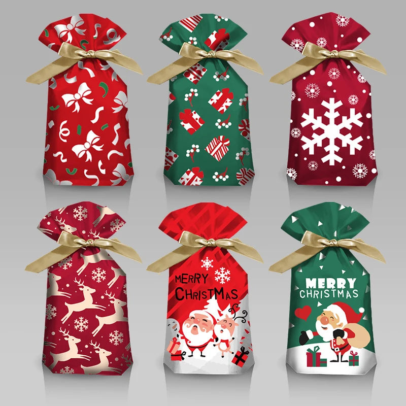 5/10pcs Santa Candy Bags with Snowflake Drawstring