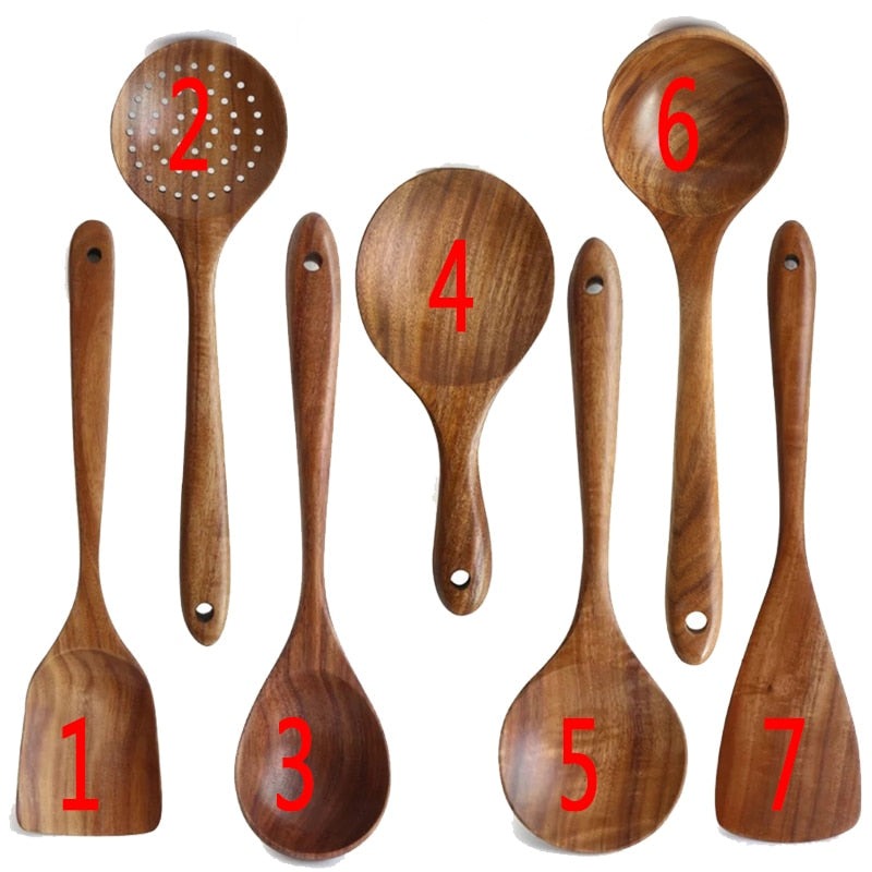 7-Pcs Teak Wood Tableware Set