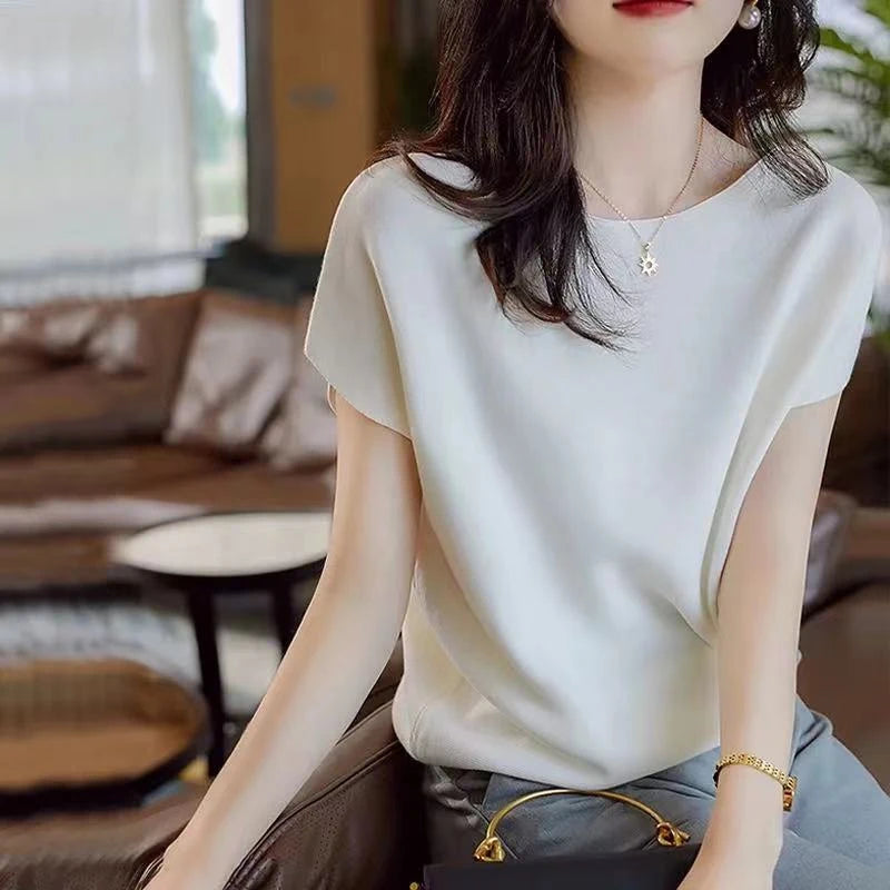 Women Summer Blouse Stylish Solid Tops Casual Short Sleeve Blusas Female O Neck Basic