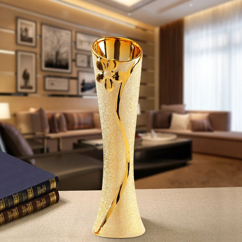 Golden Ceramic Tabletop Flower Vase for Wedding Gift