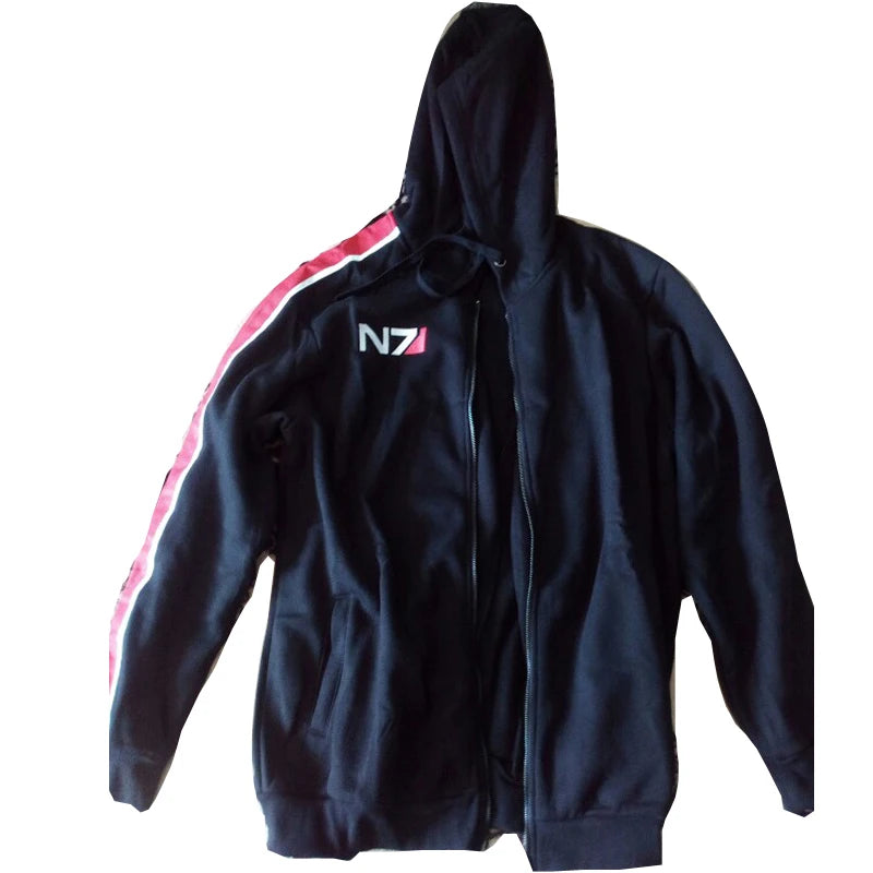 Mass Effect Black Zip-Up Hoodie - Embroidered Fleece Streetwear