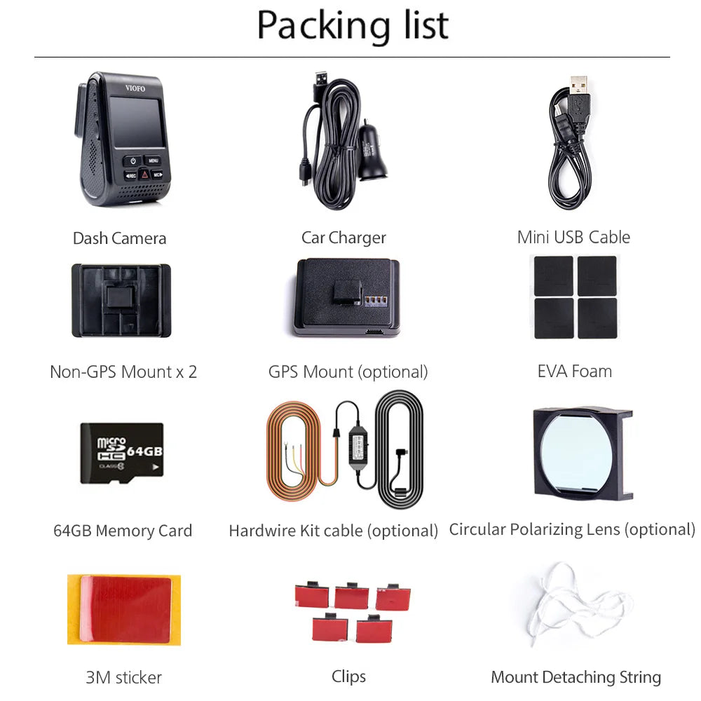 Caméra embarquée 2K 60 ips avec vision nocturne - Mode stationnement et GPS en option