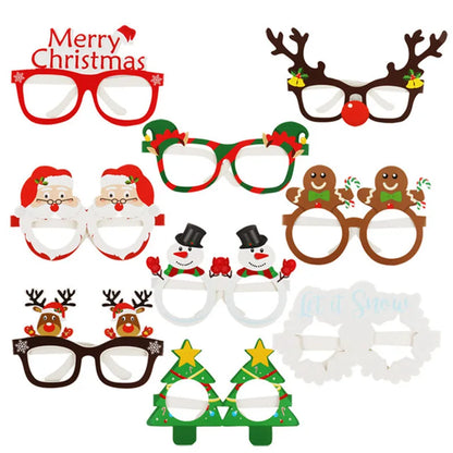 9pcs Santa & Elk Paper Glasses Frames