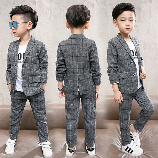 Boy Coat Set Plaid Pattern Clothes