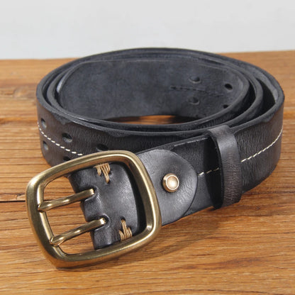 Ceinture de jean rétro en cuir de vache
