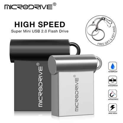 Mini Metal USB 2.0 Flash Drive - 4GB to 512GB with Key Chain
