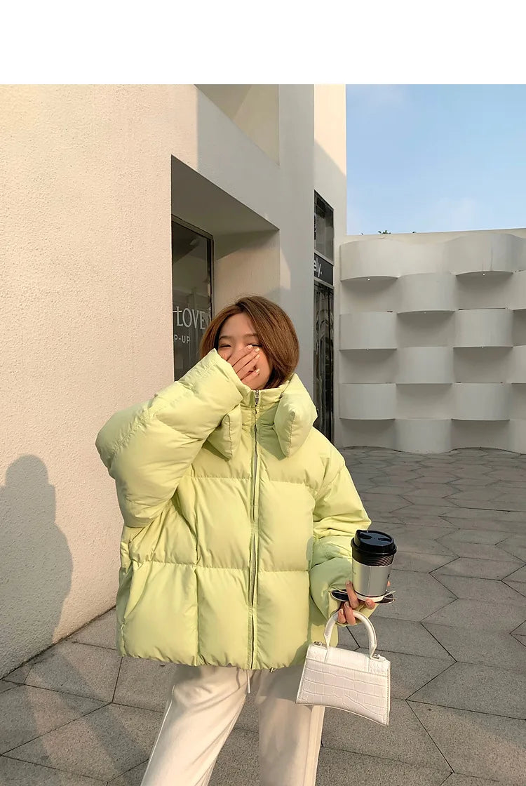 Korean Fluffy Hooded Bread Down Jacket