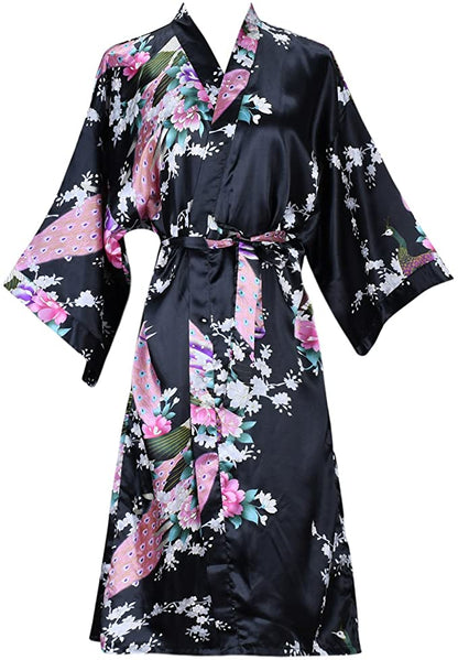 Floral Satin Bridal Kimono Robe