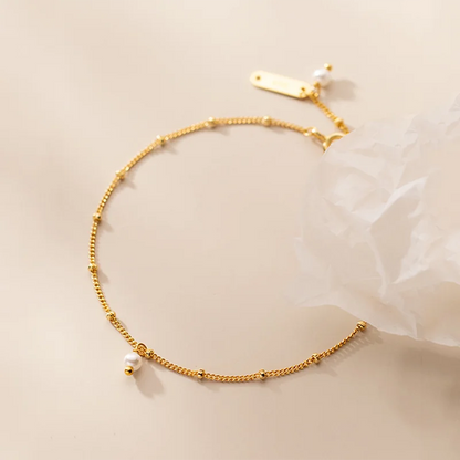 925 Silver & Golden Beads Pearl Bracelet