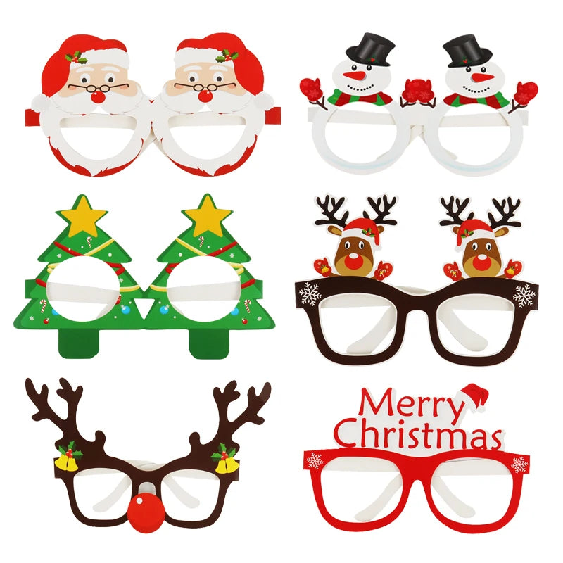 9pcs Santa & Elk Paper Glasses Frames