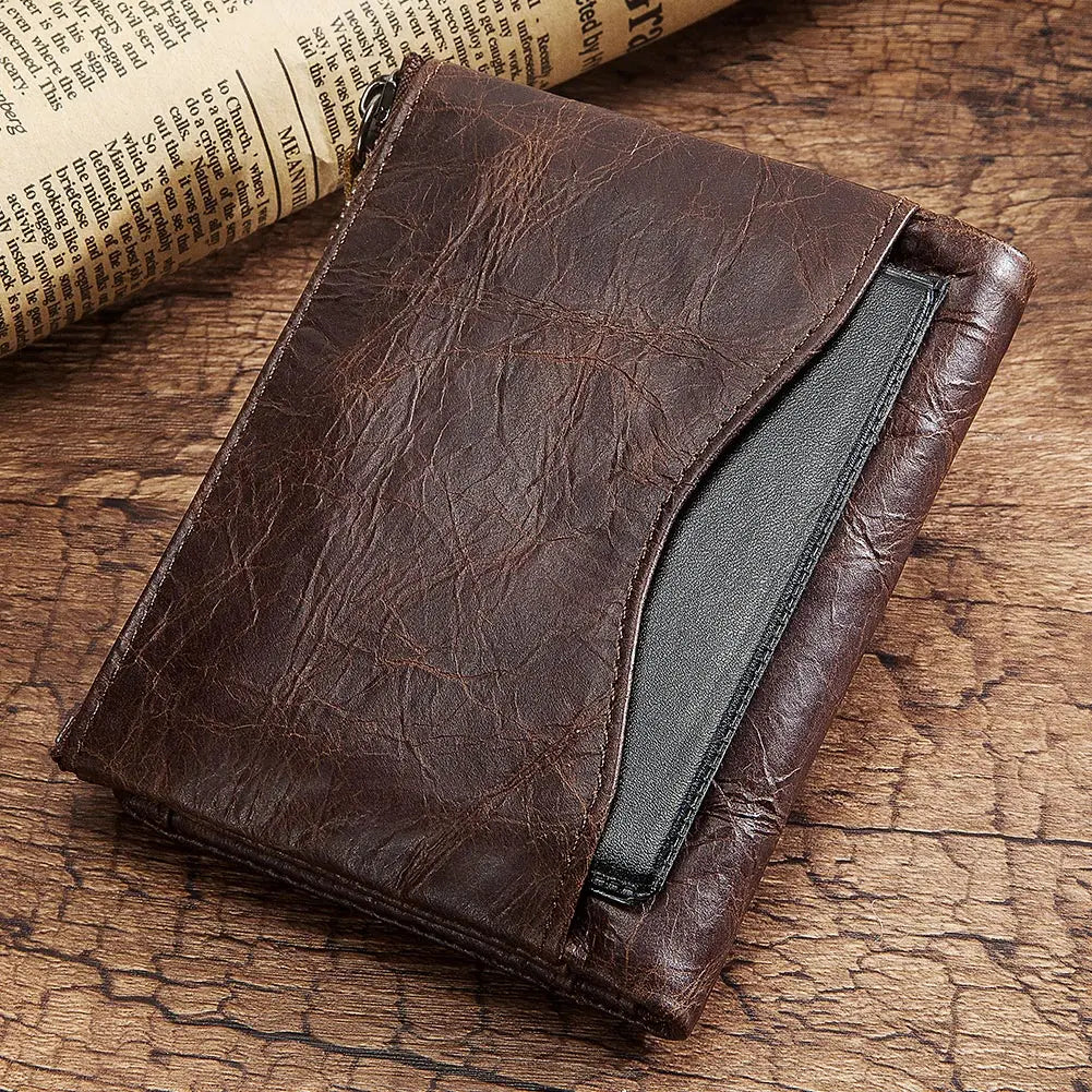 Portefeuille pour homme en cuir véritable avec gravure sur porte-passeport