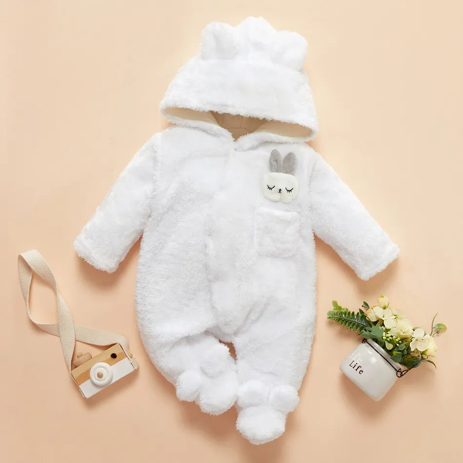 Cozy Rabbit Hooded Footie Jumpsuit for Winter